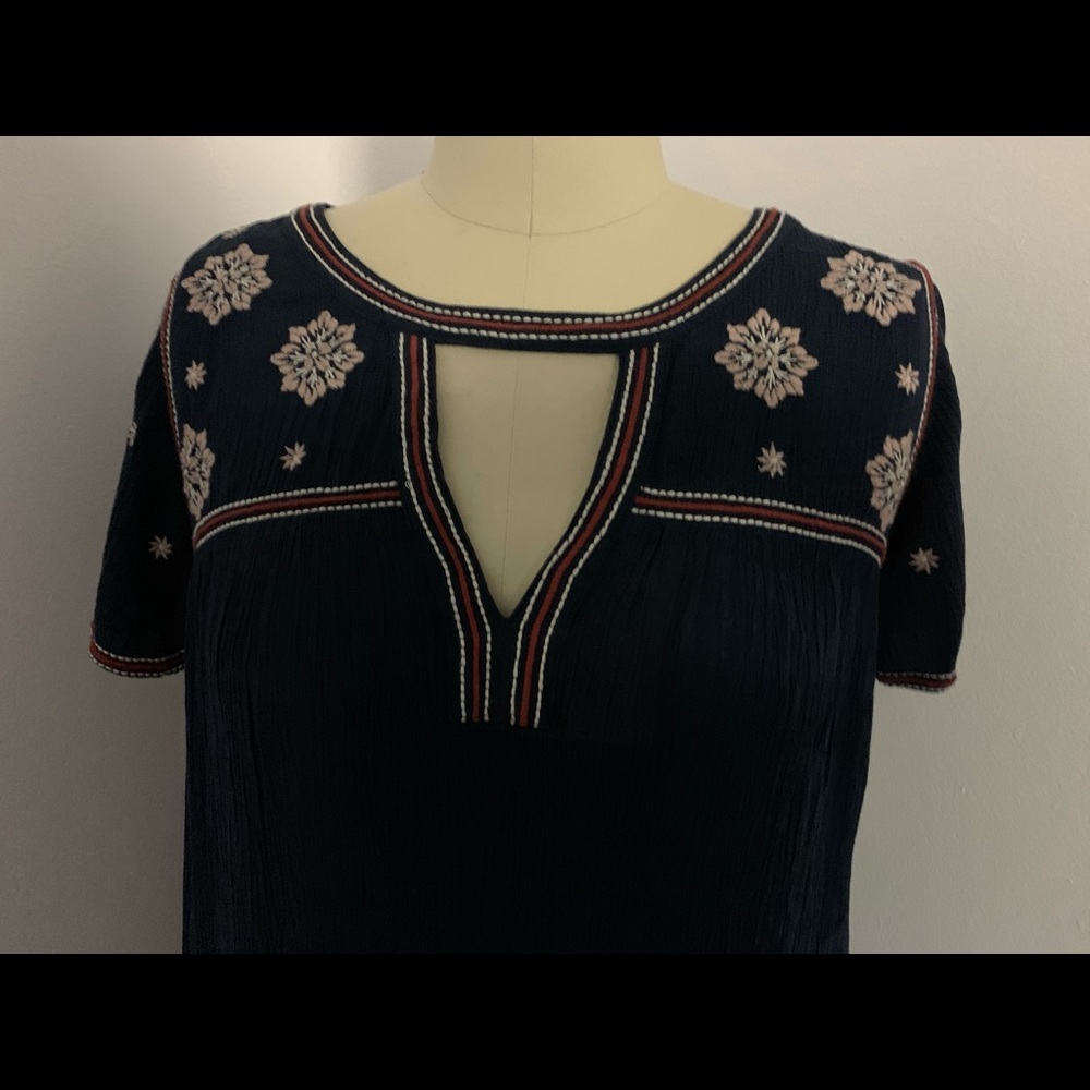 A&F Navy Embroidered Crinkled Gauze Dress